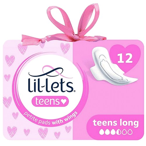 Lil-Lets Teens Long Sanitary Towels with Wings, 12 Pack