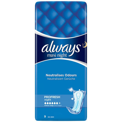 Always Maxi Night ProFresh Sanitary Pads Without Wings, 9 Pack