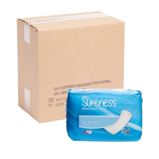 Sureness Normal Absorbent Pads, 12 Packs of 12